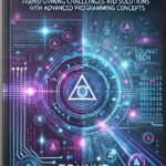 "A visually captivating e-book cover for 'Coding Alchemy: Transforming Challenges into Solutions with Advanced Programming Concepts,' featuring digital coding elements with a futuristic design in blue and purple tones, created by EDUNXT TECH LEARNING."
