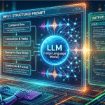 Prompt engineering guide for LLMs showing structured prompts, AI model workflow, and techniques to improve large language model outputs.
