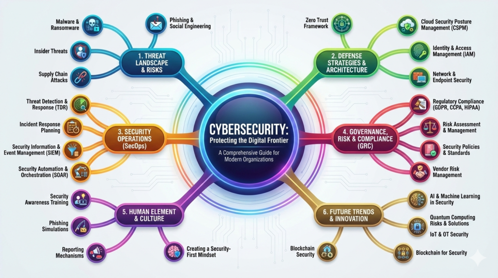 Cybersecurity presentation illustrating digital protection strategies, threat prevention, and enterprise security frameworks