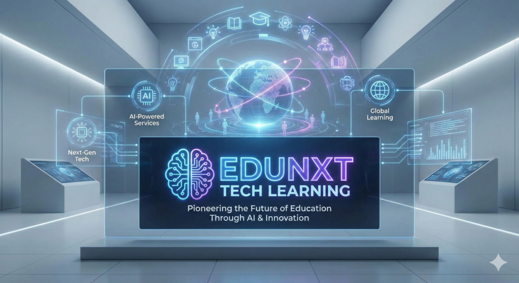 AI-powered EdTech platform Edunxt Tech Learning showcasing artificial intelligence services and educational technology solutions for global learners and institutions