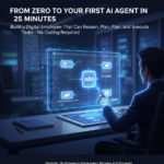 Step-by-step visual diagram showing n8n workflow builder interface with AI agent nodes, Google Calendar integration, weather API connections, and automated email output for building no-code AI agents