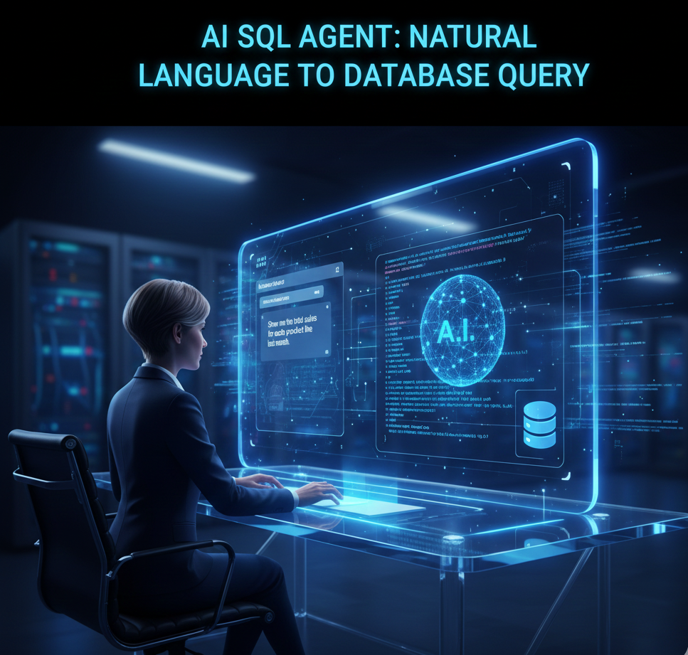AI-powered autonomous agent analyzing SQL database queries with machine learning algorithms and natural language processing interface