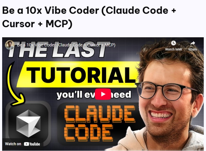 Developer workspace showing Claude Code terminal and Cursor IDE side-by-side with MCP server integrations for AI-powered vibe coding workflow
