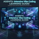 Editorial illustration for a free enterprise course on AI agents and vibe coding, featuring abstract circuit-like agent nodes connected across a soft lavender background with crimson and gold accent highlights