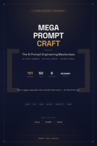 Mega Prompt Craft AI Prompt Engineering Masterclass ebook cover with 101 ChatGPT, Claude & Gemini prompt templates